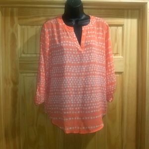 Cato Blouse Coral Orange White S 3/4 Sleeve
